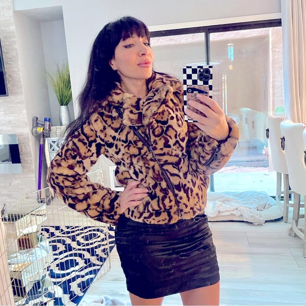 Leopard fur asymmetrical cropped Moto jacket XS S